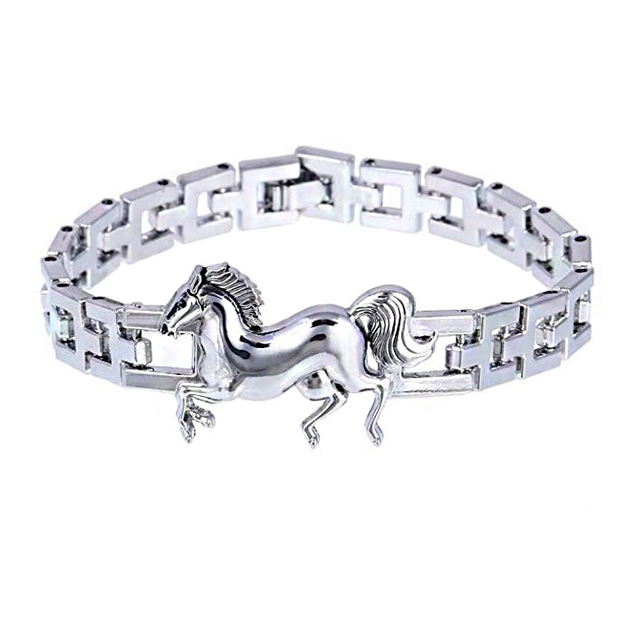 18 kt real solid white gold horse heavy men's bracelet 85 grams