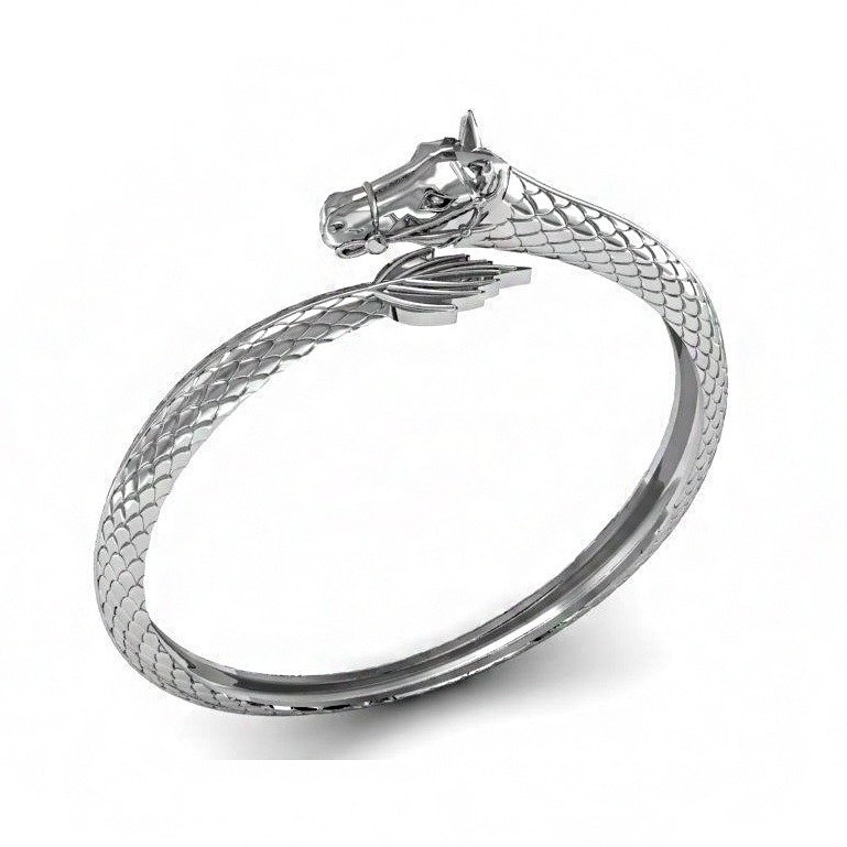 18 kt white gold horse face men's cuff bracelet 58 grams