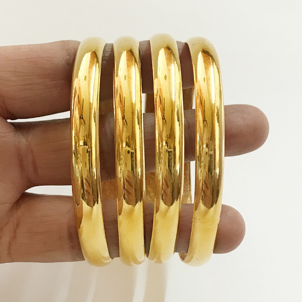 18 kt yellow gold plain handmade slip-on bracelet bangles 32 gm 4pc