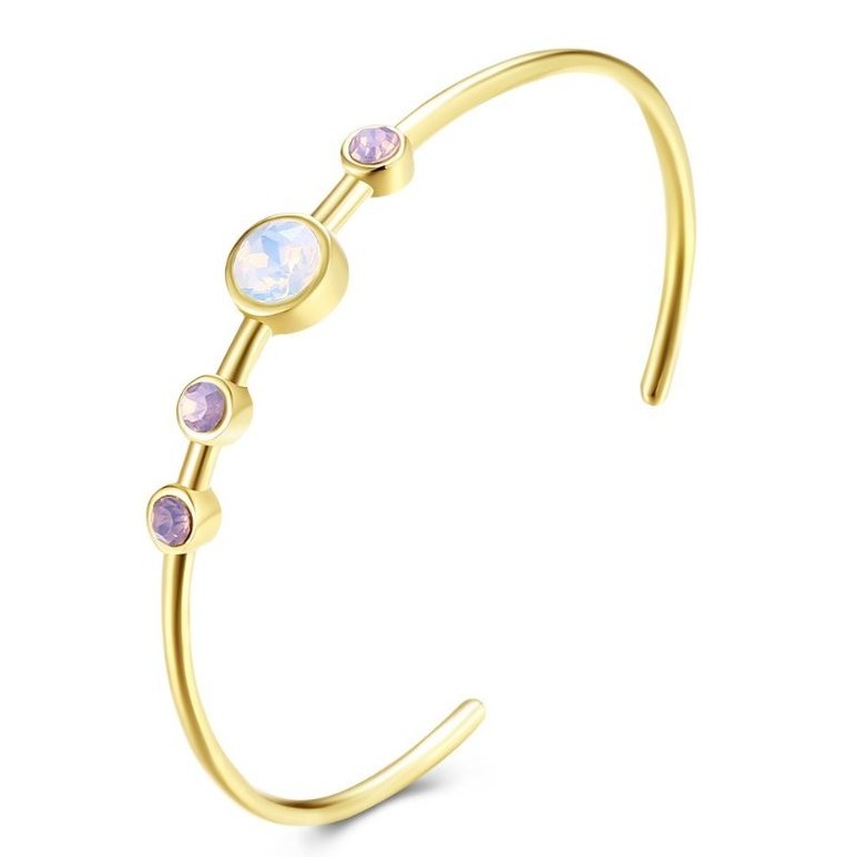 18 Kt Yellow Gold Moon Stone Cuff Bracelet Bangle Women