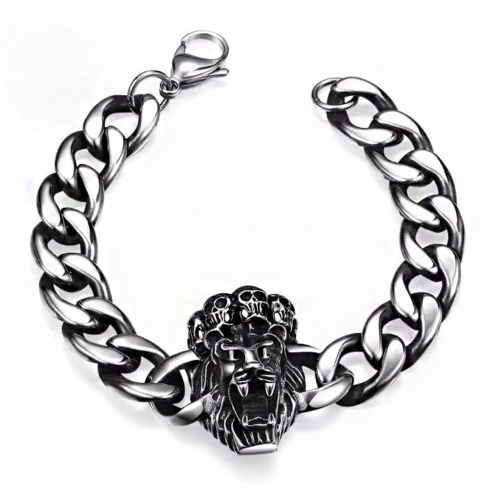 18 Kt White Gold Skull Link Men's Antique Bracelet 85.720 Grams