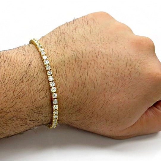 18Kt Yellow Gold Cubic Zirconia Tennis Men's Bracelet 42.090 Grams