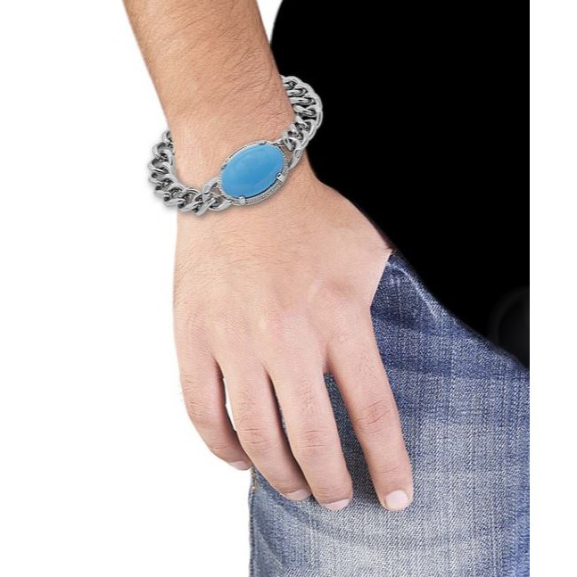 18 Kt White Gold Natural Turquoise Curb Link Men's Bracelet 45.360 Gm