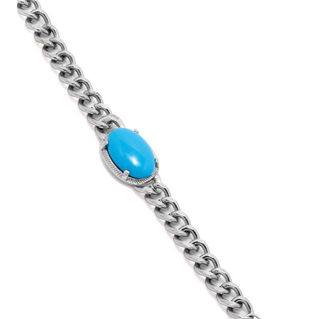 18 Kt White Gold Natural Turquoise Curb Link Men's Bracelet 45.360 Gm