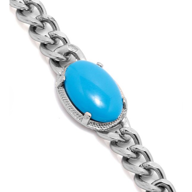 18 Kt White Gold Natural Turquoise Curb Link Men's Bracelet 45.360 Gm