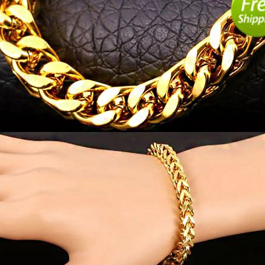 18 Kt Solid Yellow Gold Curb Link Men's Bracelet Bangle 40.960 Gram