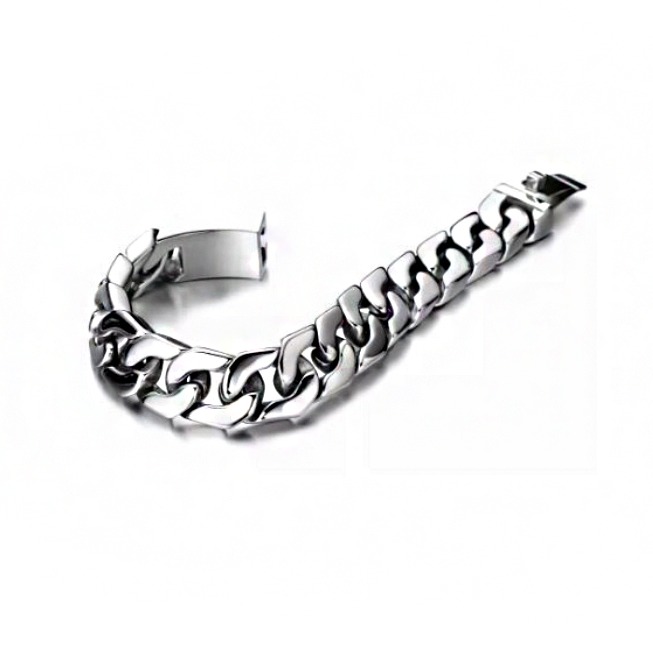 18 Kt Real Solid White Gold Heavy Link Men's Bracelet 70.120 Grams