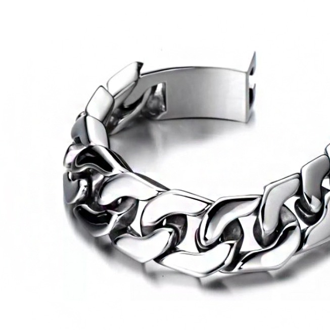 18 Kt Real Solid White Gold Heavy Link Men's Bracelet 70.120 Grams
