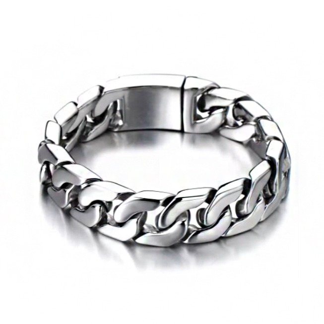 18 Kt Real Solid White Gold Heavy Link Men's Bracelet 70.120 Grams