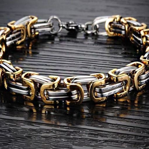 18 Kt White Yellow Gold Two Tone Link Men's Bracelet 75.350 Gram