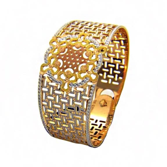 22 Kt Yellow Gold Dubai Cuff Three Tone Bracelet Bangle 46.470 Grams