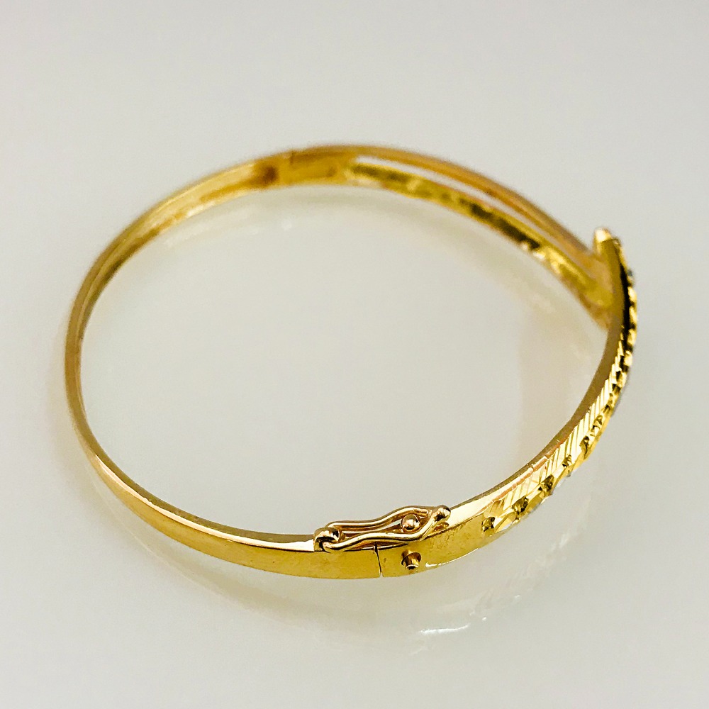 18K Yellow Gold Flower Wide Open Lock Women's Bangle Bracelet