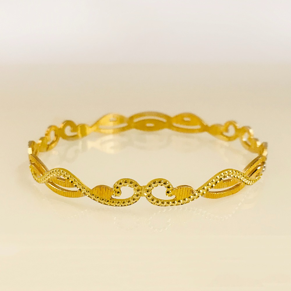 18k stamped yellow gold curvy dainty slip-on women's bangle bracelet