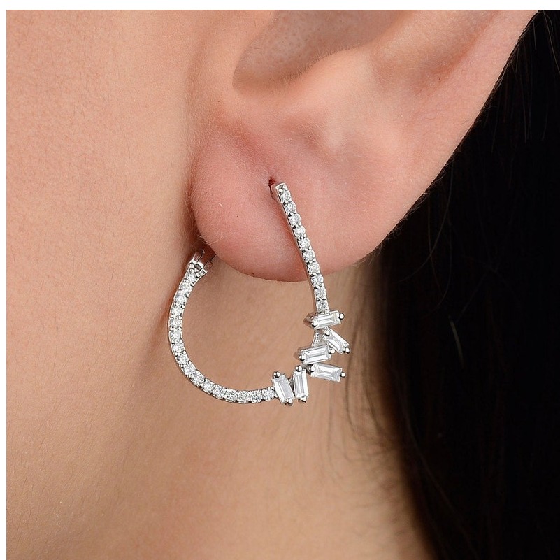 1.90 Ct Genuine Diamonds Hoop Women'S Earrings, 18Kt White Gold