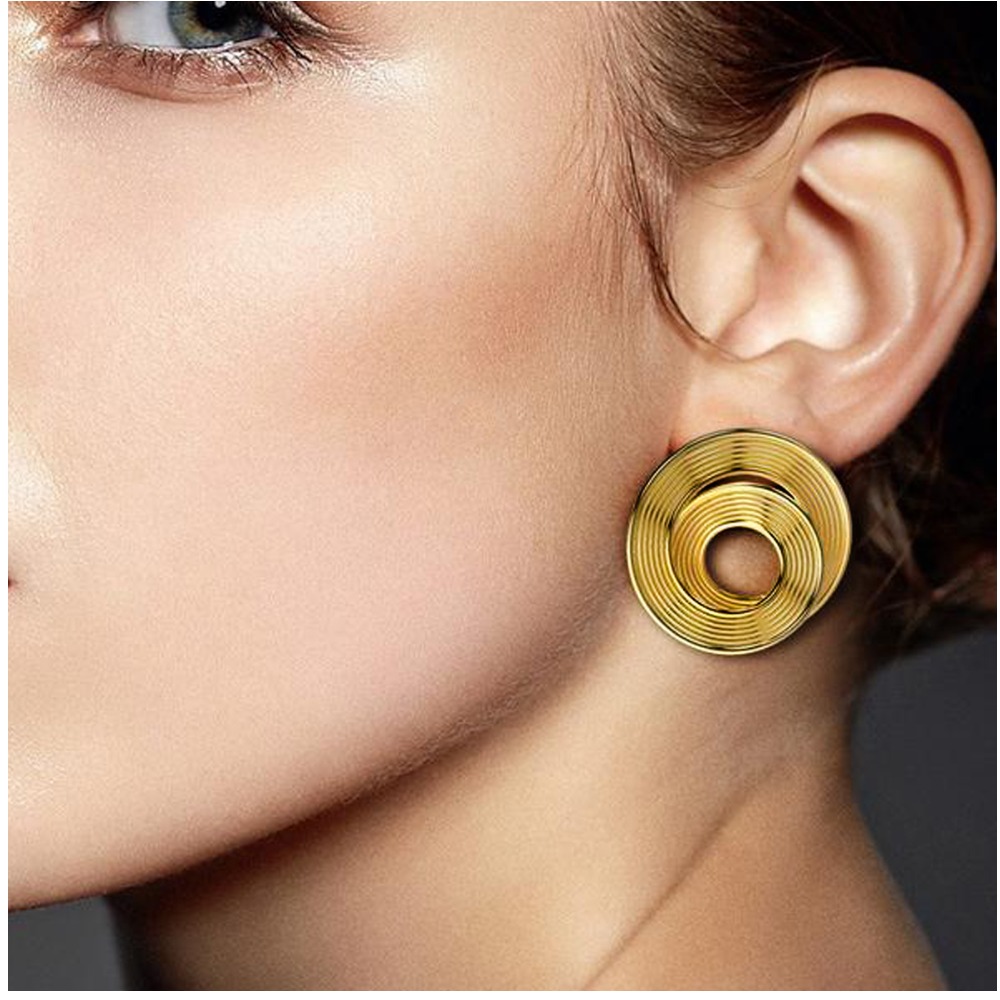 18 Kt Hallmark Real Solid Yellow Gold Infinity Large Round Screw Stud Earrings