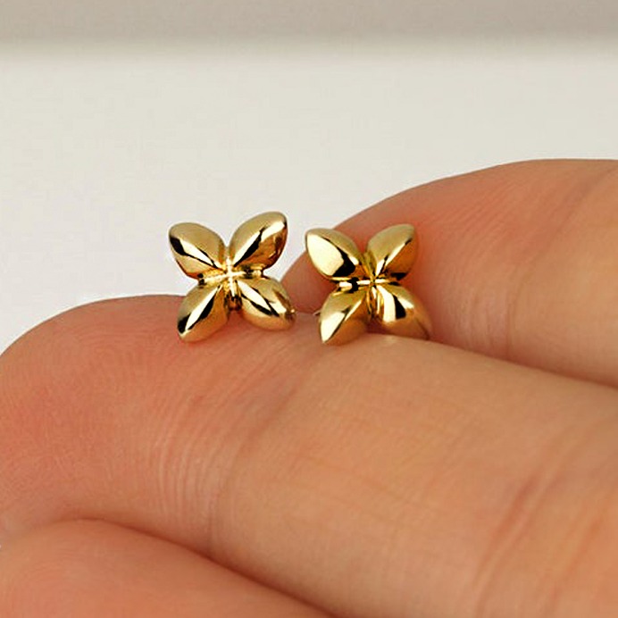 Fine Jewelry 22 Kt Hallmark Real Solid Yellow Gold Flower Stud Screw Earrings