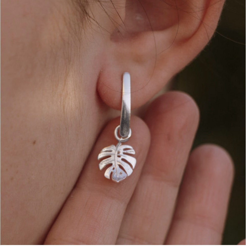 18 Kt Real Solid White Gold Monstera Leaf Lover Dangle Drop Women's Earrings 8g