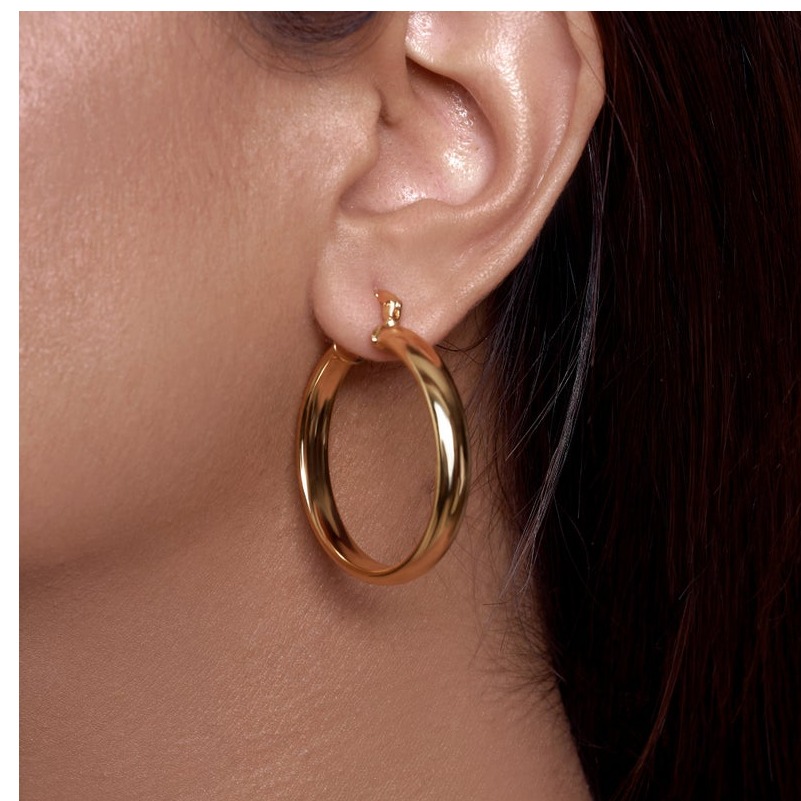 22 Kt Hallmark Real Solid Yellow Chunky Gold Medium Sized Huggie Hoop Earrings
