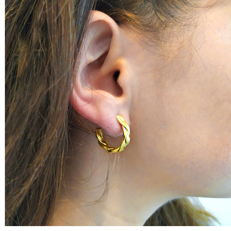 Fine Jewelry 22 Kt Hallmark Real Solid Yellow Braid Rope Huggie Hoop Earrings
