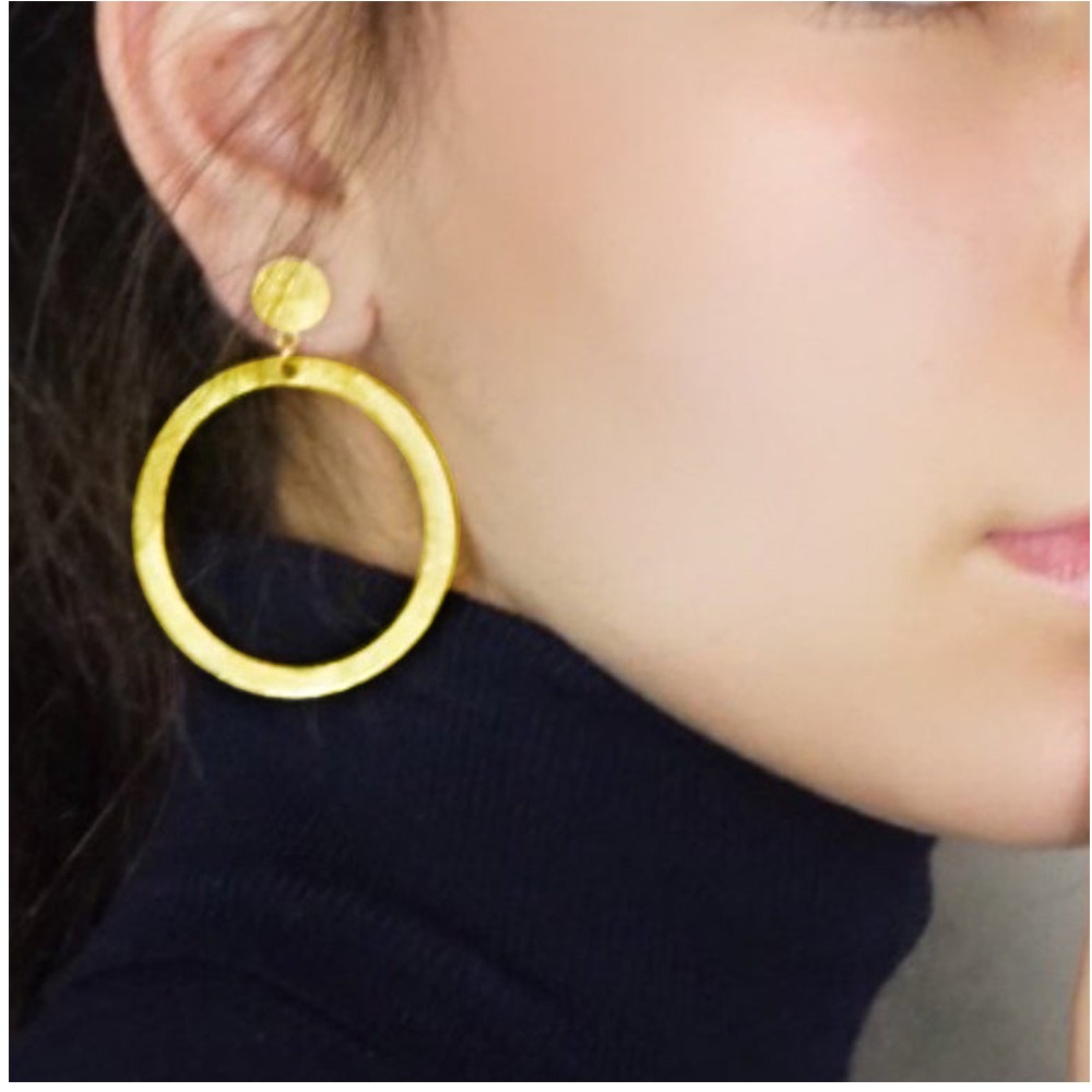 18 Kt Hallmark Real Solid Yellow Gold Circle Modernist Drop Huggie Hoop Earrings