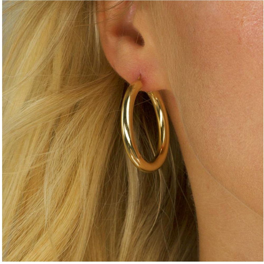 22 Kt Real Solid Yellow Gold Medium Round Classic Women'S Huggie Hoop Earrings