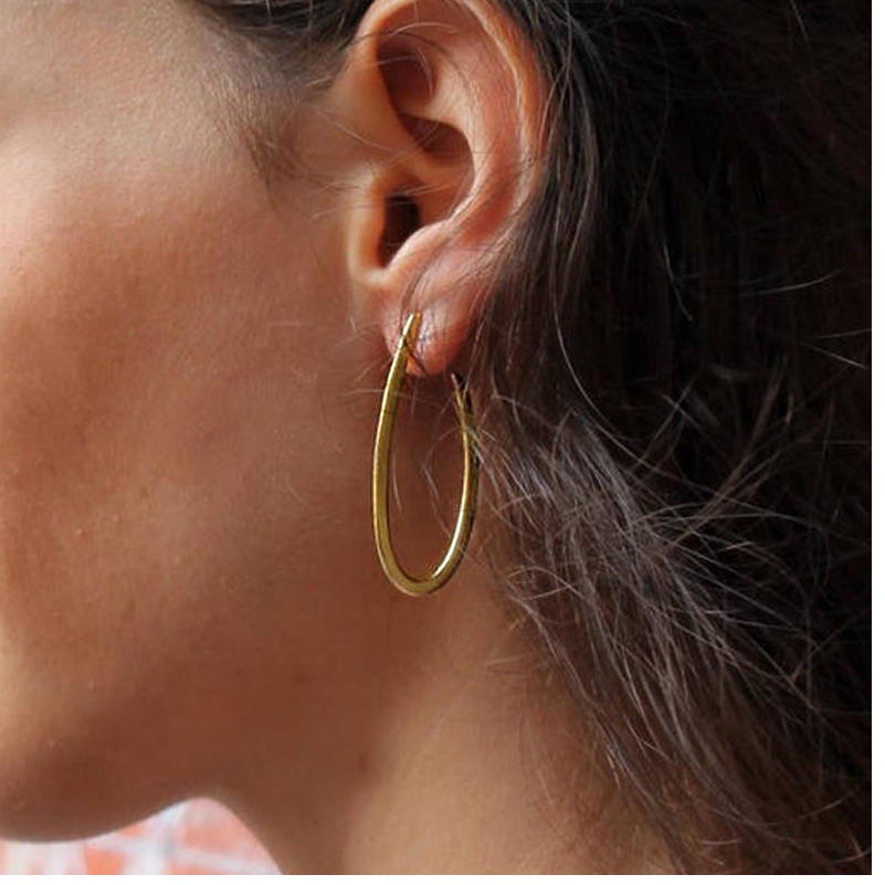 Fine Jewelry 18 K Hallmark Real Solid Yellow Gold Open Huggie Hoop Stud Earrings