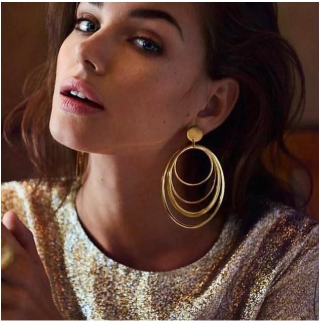 Fine Jewelry 18 Kt Hallmark Real Solid Yellow Gold Round Circles Drop Earrings