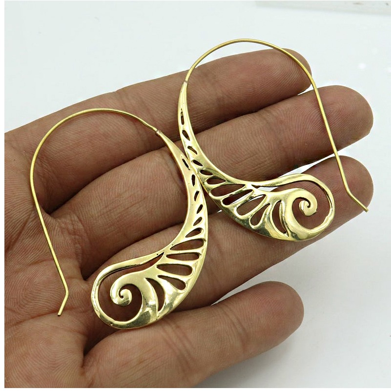 18 Kt Hallmark Real Solid Yellow Gold Tribal Boho Hoop Dangle Drop Earrings