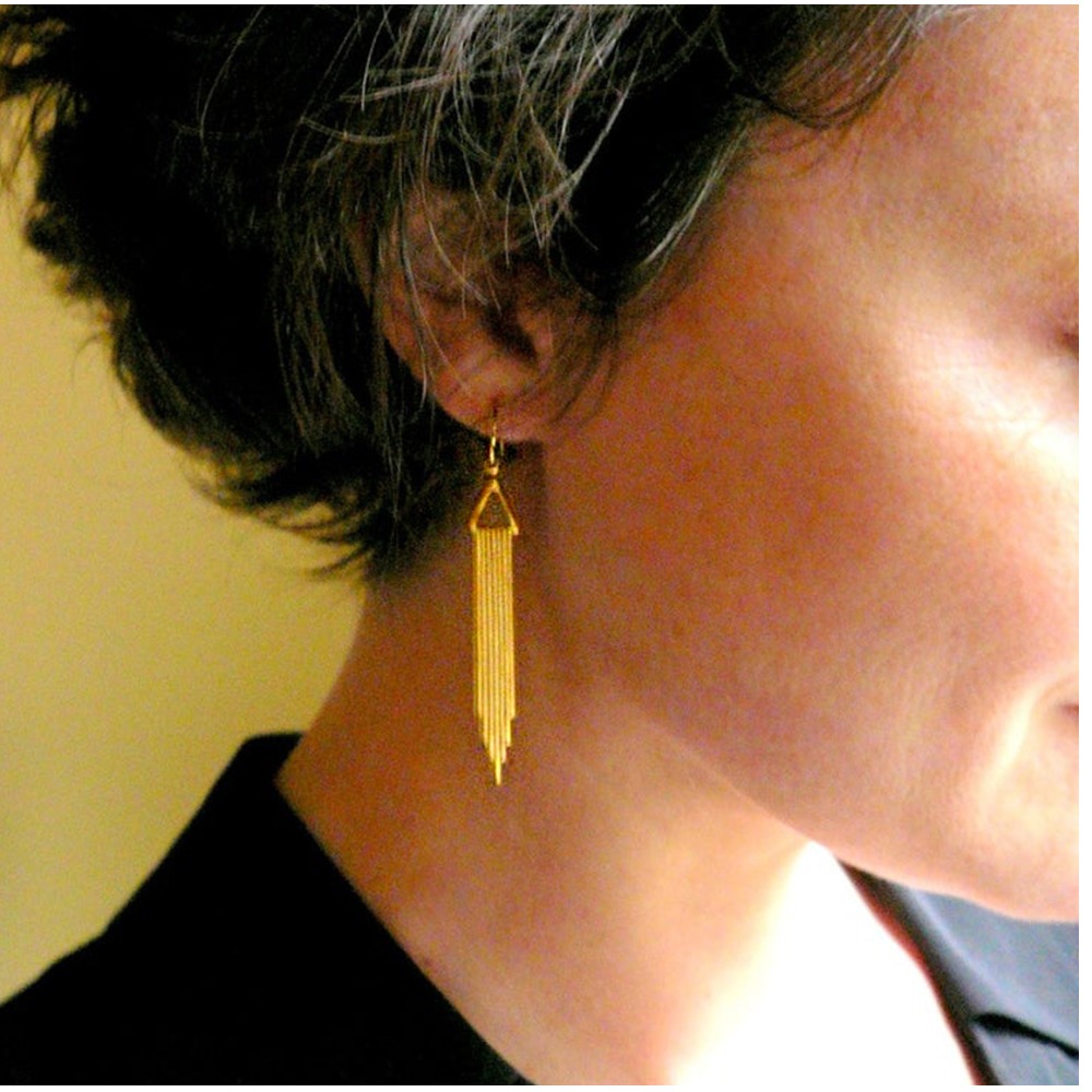 18 Kt Real Solid Yellow Gold Chrysler Building NYC Souvenir Dangle Drop Earrings
