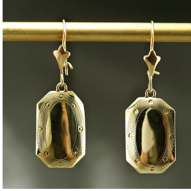 18 Kt Hallmark Real Solid Yellow Gold Spike Statement Dangle Drop Earrings
