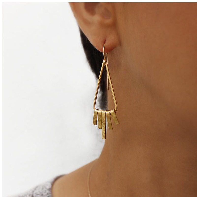 18 Kt Real Solid Yellow Gold Fringe Triangle Bohemian Dangle Long Drop Earrings