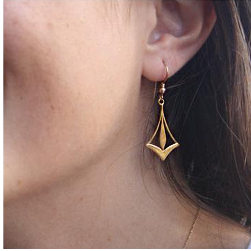 Fine Jewelry 18 Kt Real Solid Yellow Gold Arrow Deco Hook Dangle Drop Earrings