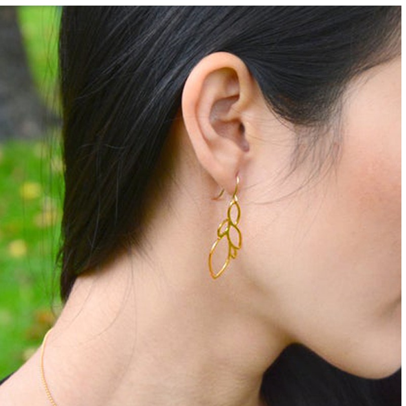 22 kt real solid yellow gold lotus flower dangle drop hook earrings