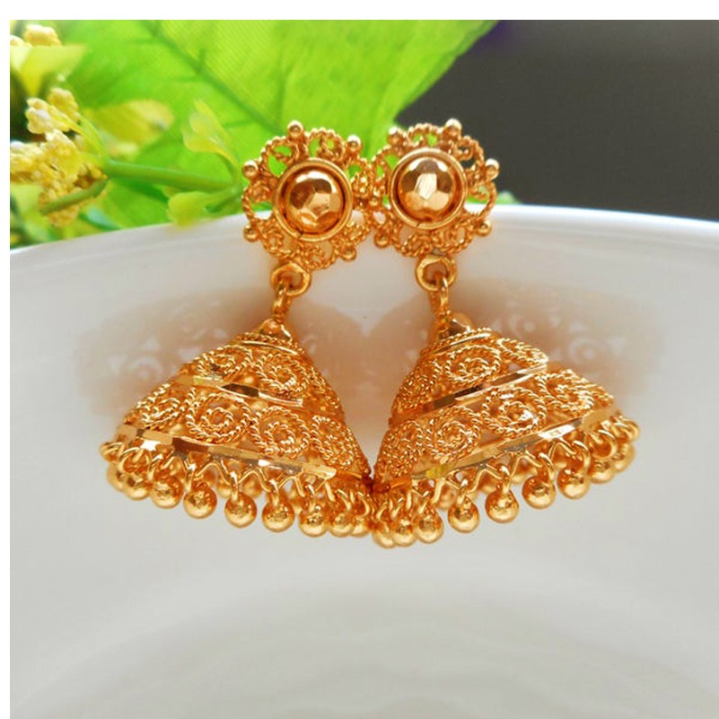 18 kt hallmark yellow gold indian jhumka women's dangle drop earrings