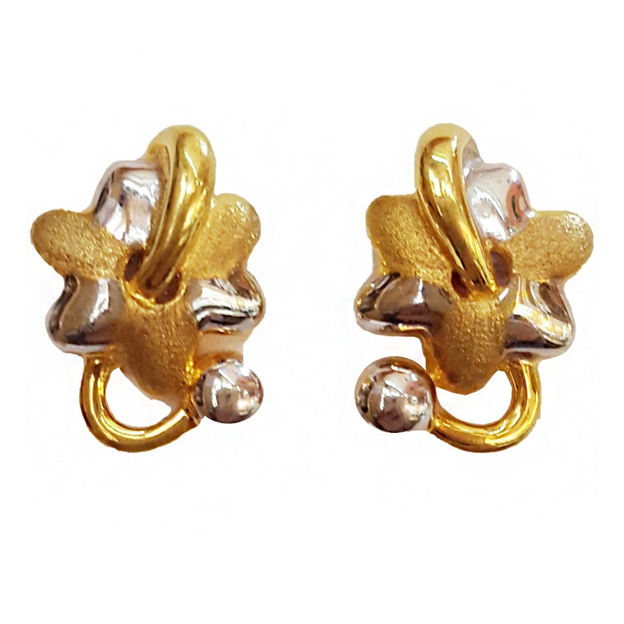 18kt solid yellow gold wedding wear two tone stud women's earrings
