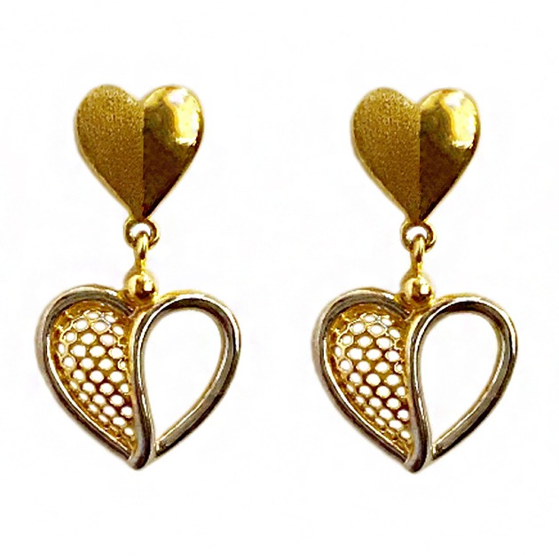 22kt solid yellow gold party wedding wear drop earrings screw heart