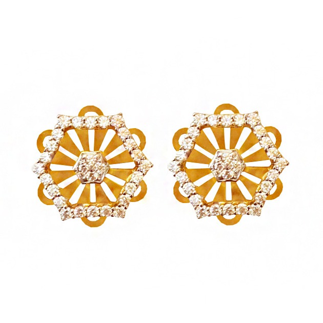 22 kt yellow gold cZ hexagon stud dangle drop women's earrings
