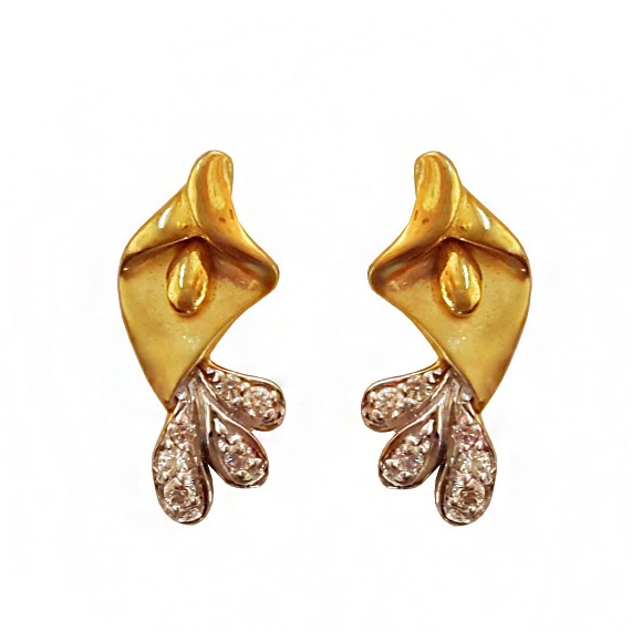 18kt yellow solid gold wedding wear stud earrings cz