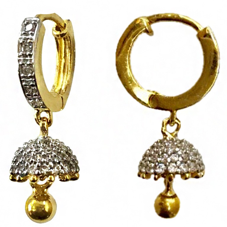 22kt yellow solid gold wedding wear CZ huggie hoop earrings