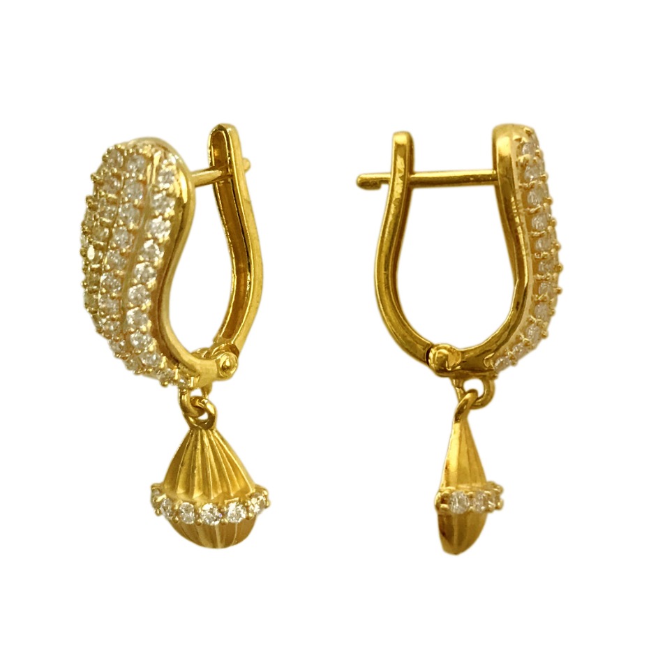 22kt solid yellow gold cubic zircon huggie hoop earrings 8 grams
