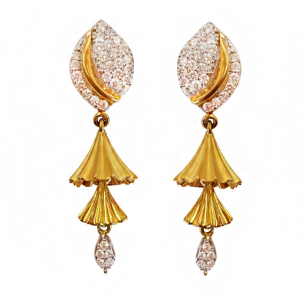 22Kt Solid Yellow Gold Cubic Zircon Long Dangle Drop Women Earrings Fine Jewelry