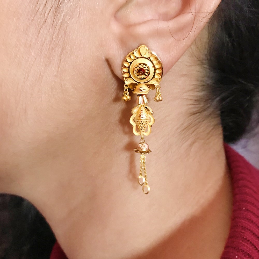 18 Kt Stamped Real Solid Yellow Gold Vintage Dangle Drop Earrings 6.590 Grams