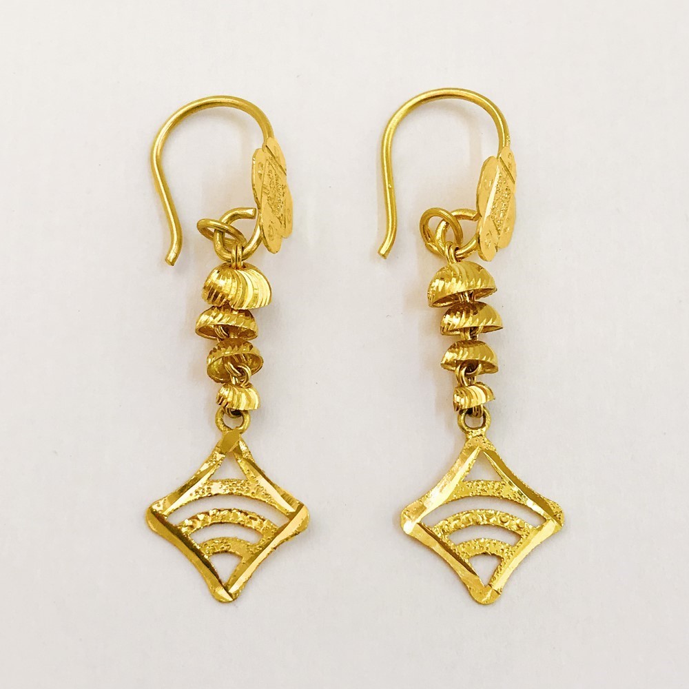 18 Kt Stamped Real Solid Yellow Gold Dainty Hook Long Dangle Drop Earrings 2.36g
