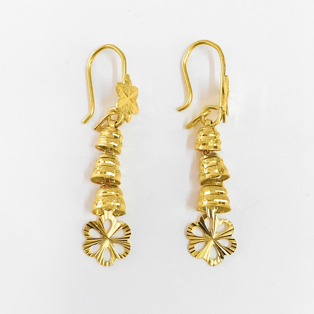18 Kt Stamped Real Solid Yellow Gold Dainty Hook Long Dangle Drop Earrings 2.73g