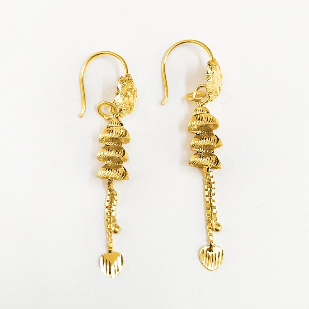 18 Kt Stamped Real Solid Yellow Gold Dainty Indian Dangle Drop Earrings 2.26g
