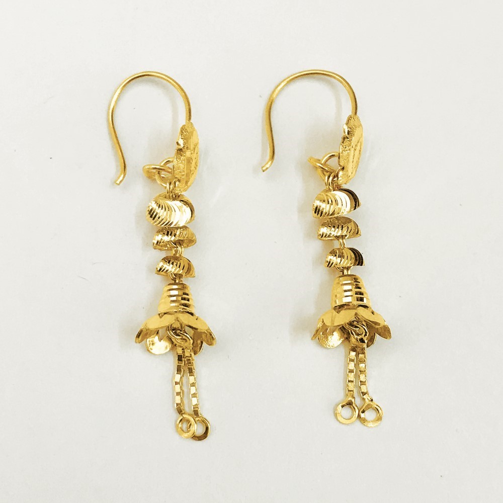 18 Kt Stamped Real Solid Yellow Gold Dainty Hook Long Dangle Drop Earrings 2.51g