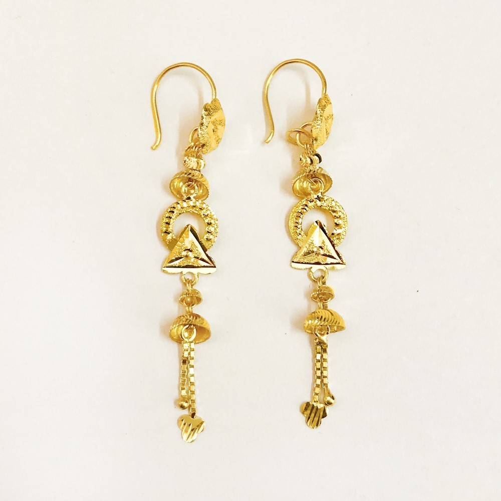18 Kt Stamped Real Solid Yellow Gold Dainty Hook Long Dangle Drop Earrings 2.59g