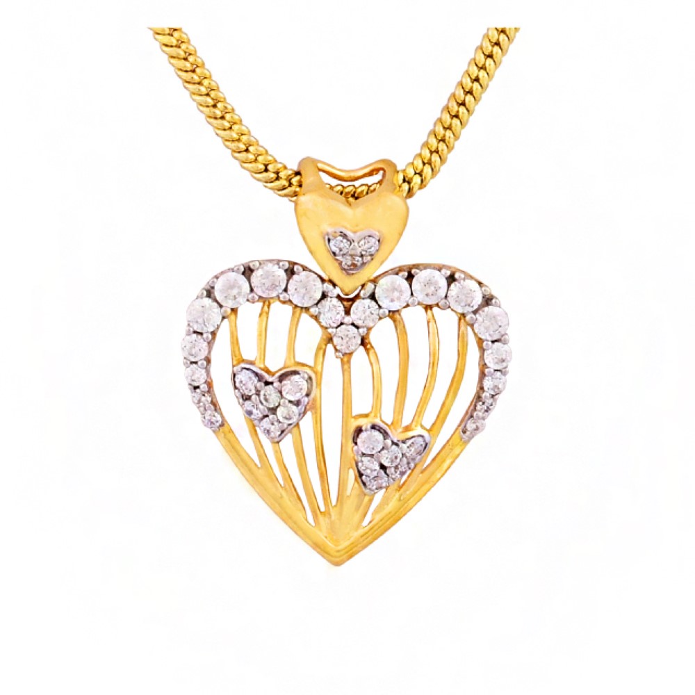 Fine Jewelry 22 Kt Real Solid Yellow Gold Heart Women'S CZ Necklace Pendant