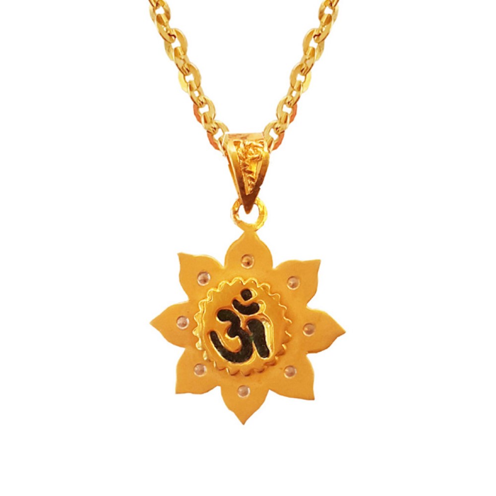 Fine Jewelry 18 Kt Real Solid Yellow Gold Religious Symbol Om Flower Pendant