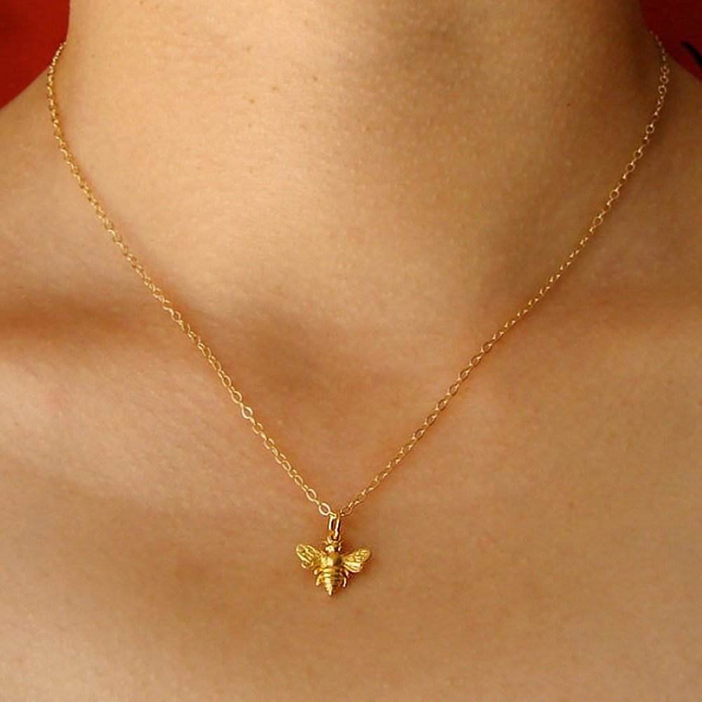 18 Kt Real Solid Yellow Gold Personalized Bumble Honeybee Chain Necklace Pendant